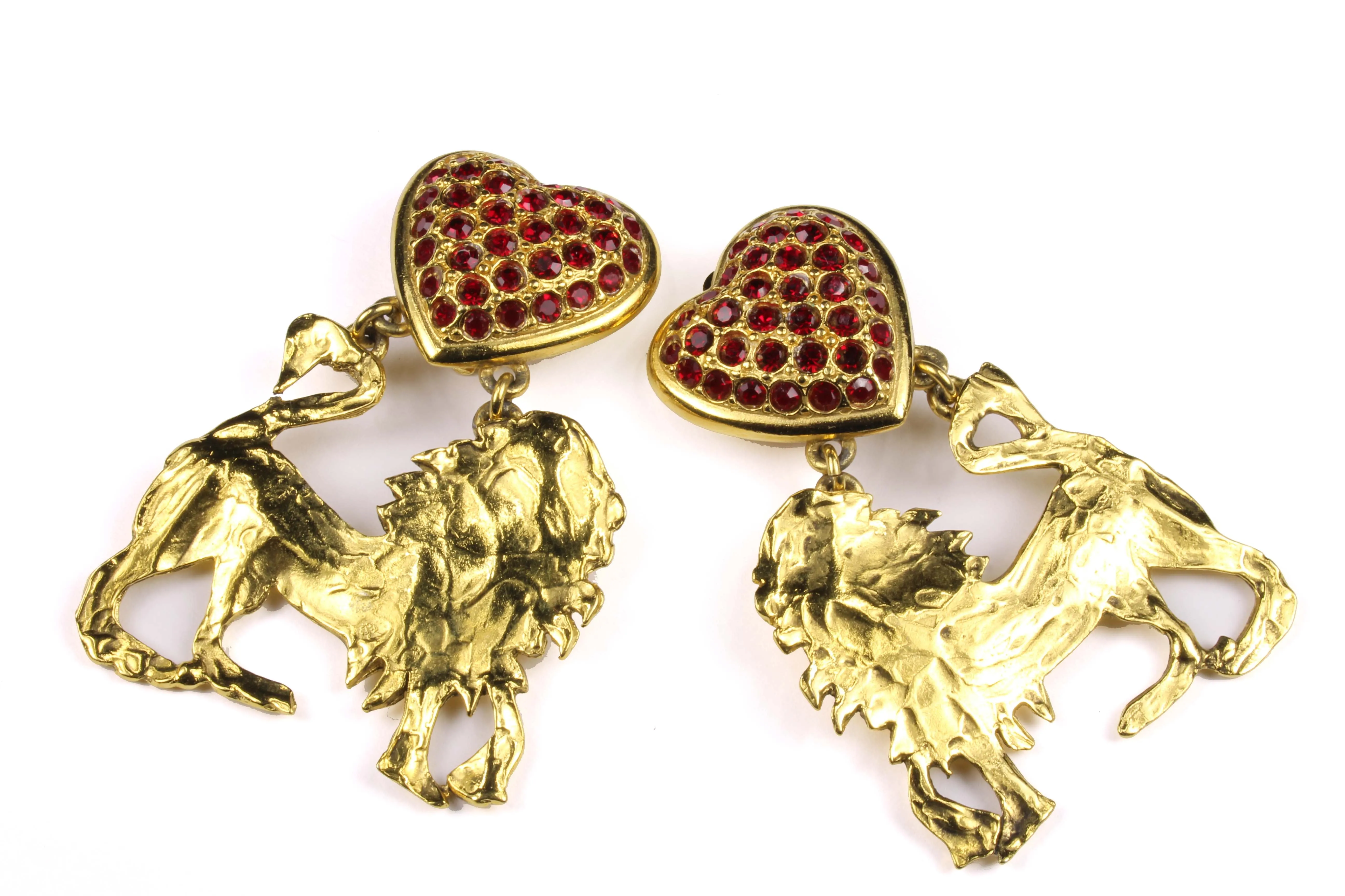 YVES SAINT LAURENT lion red heart earrings