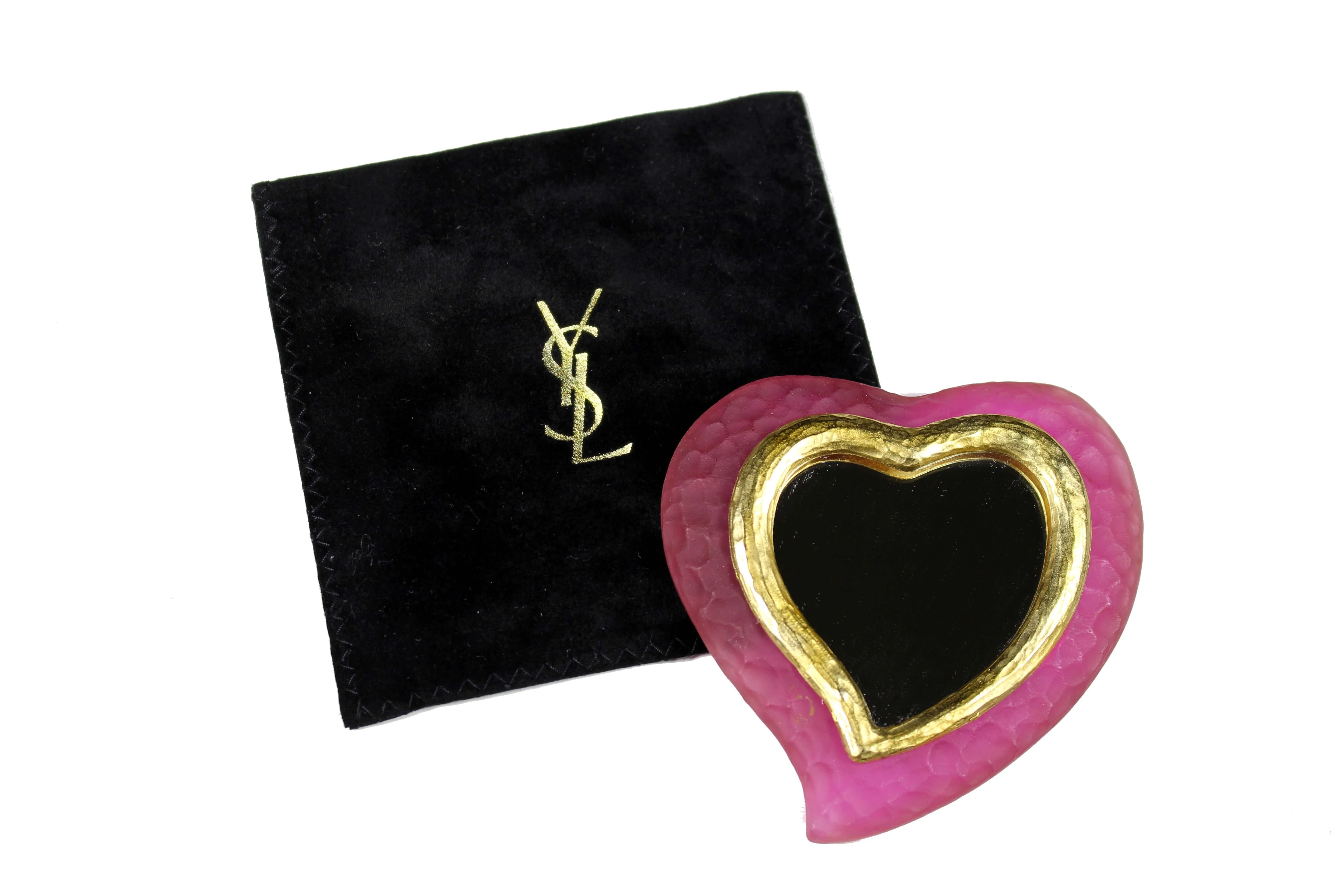 Pink Yves Saint Laurent Heart-Shaped Pocket Mirror