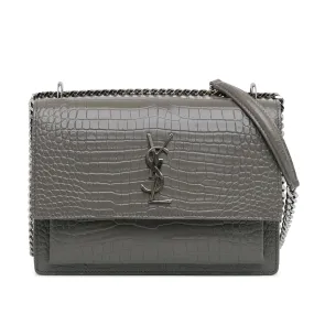 Yves Saint Laurent Sunset Medium Grey Croco Embossed Leather