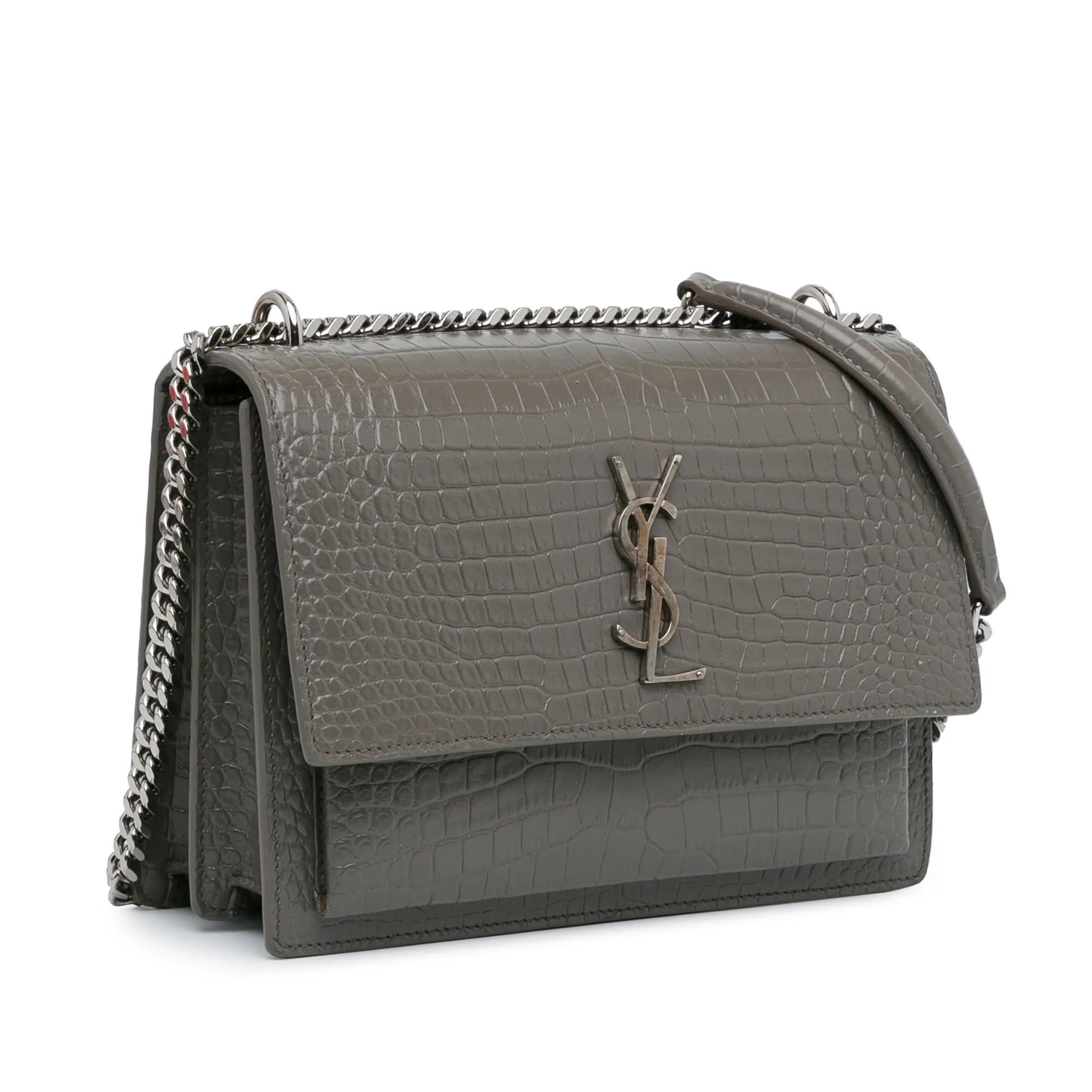 Yves Saint Laurent Sunset Medium Grey Croco Embossed Leather