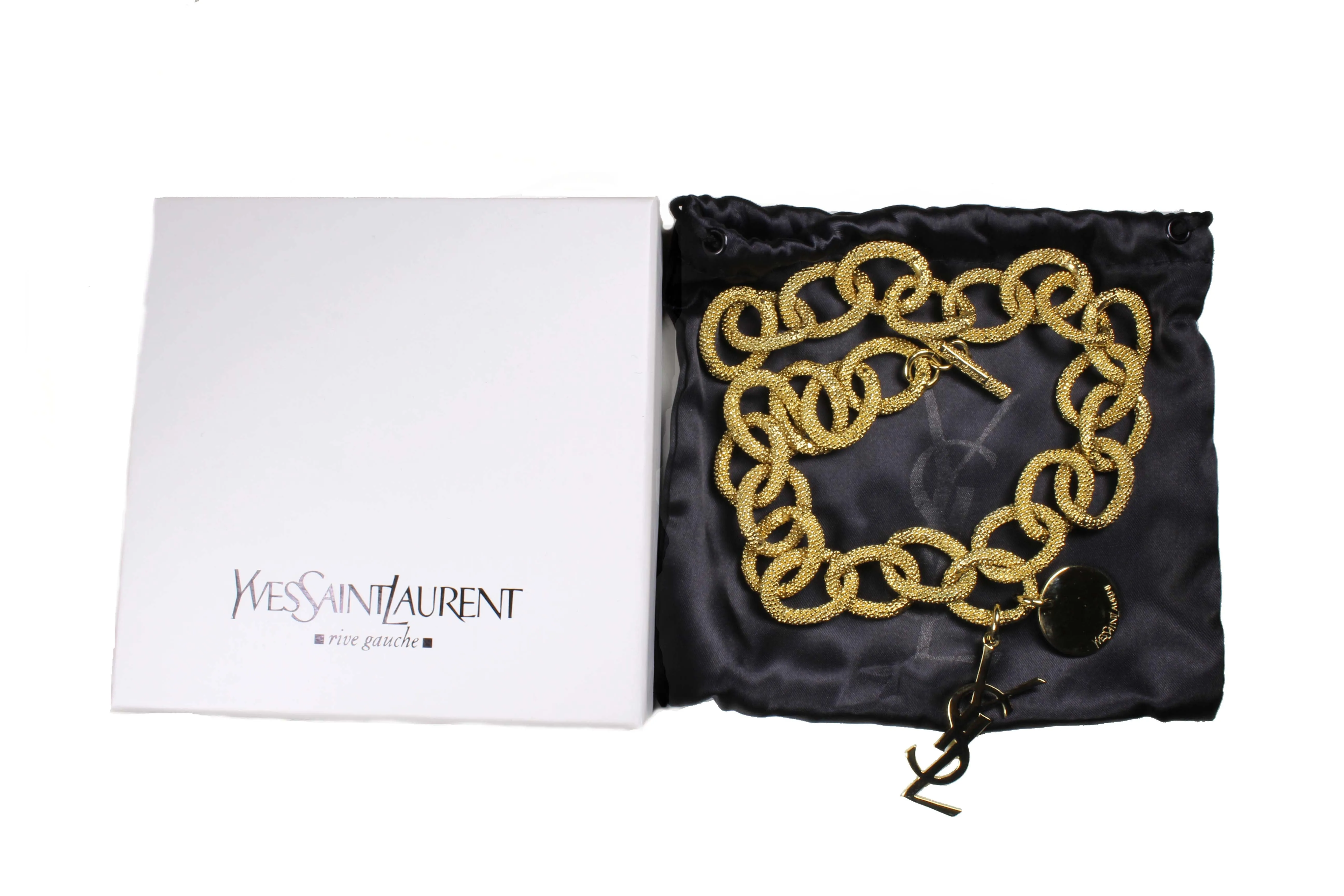 YVES SAINT LAURENT textured link logo short necklace